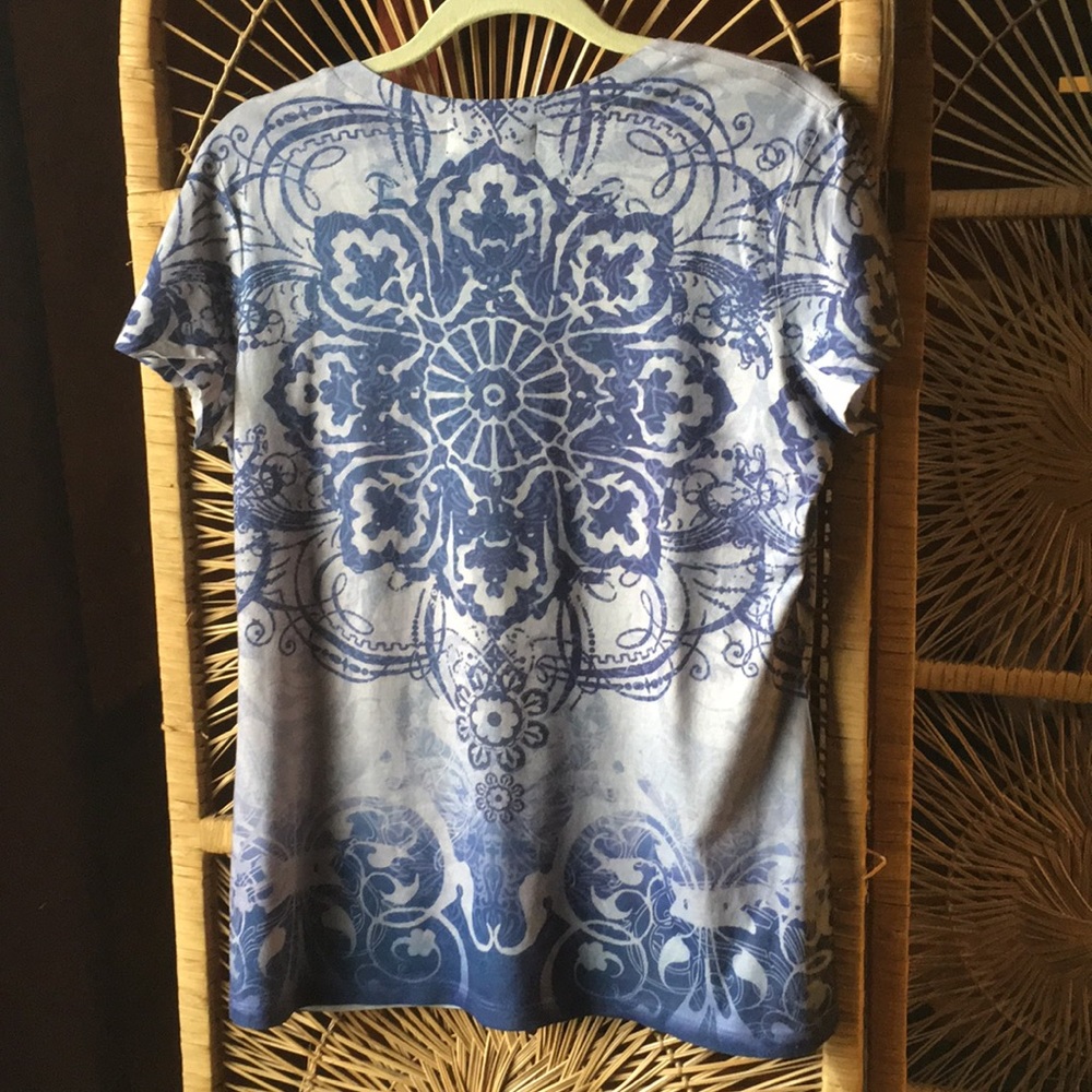 5/$25 APPROPRIATE BEHAVIOR Mandala Rhinestone Short Sleeve Graphic Tee Blue Med - Picture 7 of 10